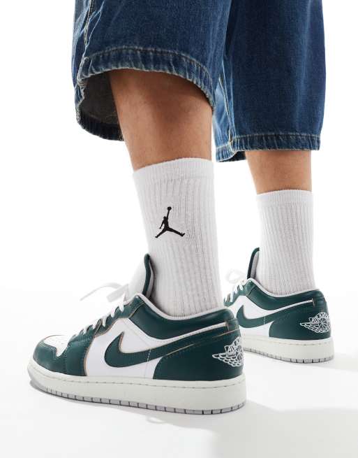 Air Jordan - 1 Low SE - Hvide og mørkegrønne sneakers, 3 af 5
