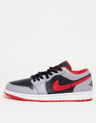 Air Jordan 1 Low - Sneaker in Schwarz, Grau und Rot