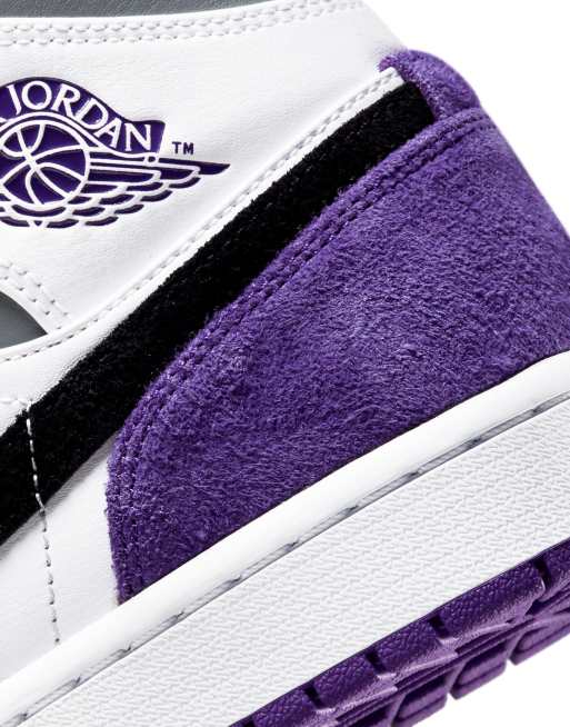 Air Jordan – Mellanhöga vita/lila/grå sneakers ASOS