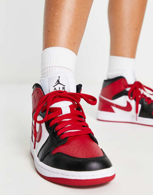 靴 Nike Air Jordan 1 Mid \"Team Red\" Nike GS Air Jordan 1 Mid 
