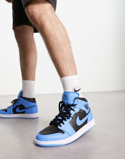 Jordan 1 best sale mid blauw wit