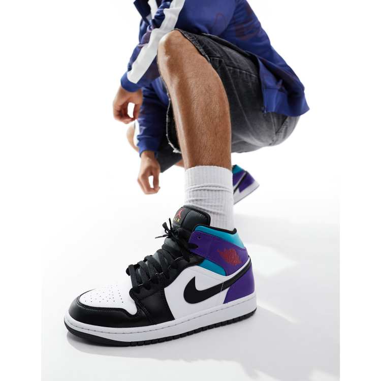 Purple black best sale and white jordans