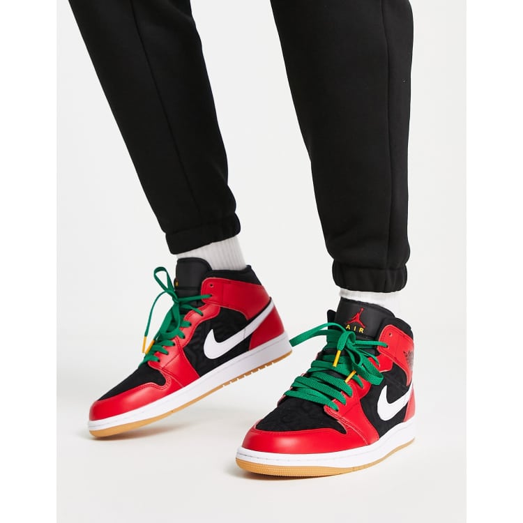 Air Jordan 1 Mid SE Christmas trainers in black/fire red