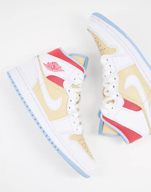 Air Jordan - 1 Mid SE - Sneakers i hvid, ferskenfarve og lyserød, 3 af 4