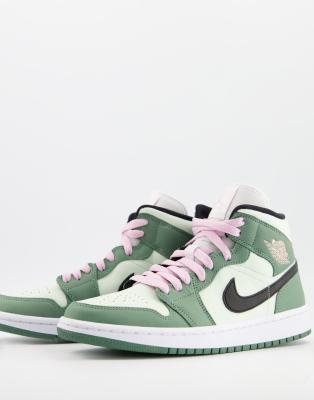 Jordan Air Jordan 1 Mid SE trainers in mint green and dutch green