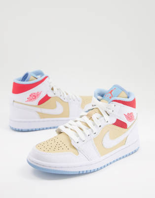 Jordan Air Jordan 1 Mid SE trainers in white peach and pink