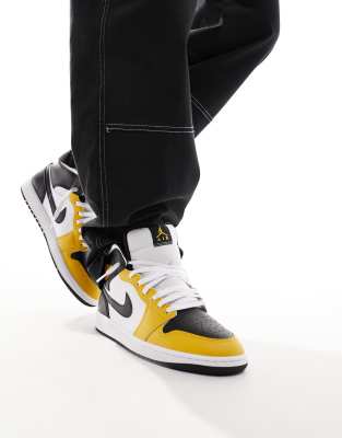 Air Jordan 1 Mid Sneakers alte bianche e gialle ASOS