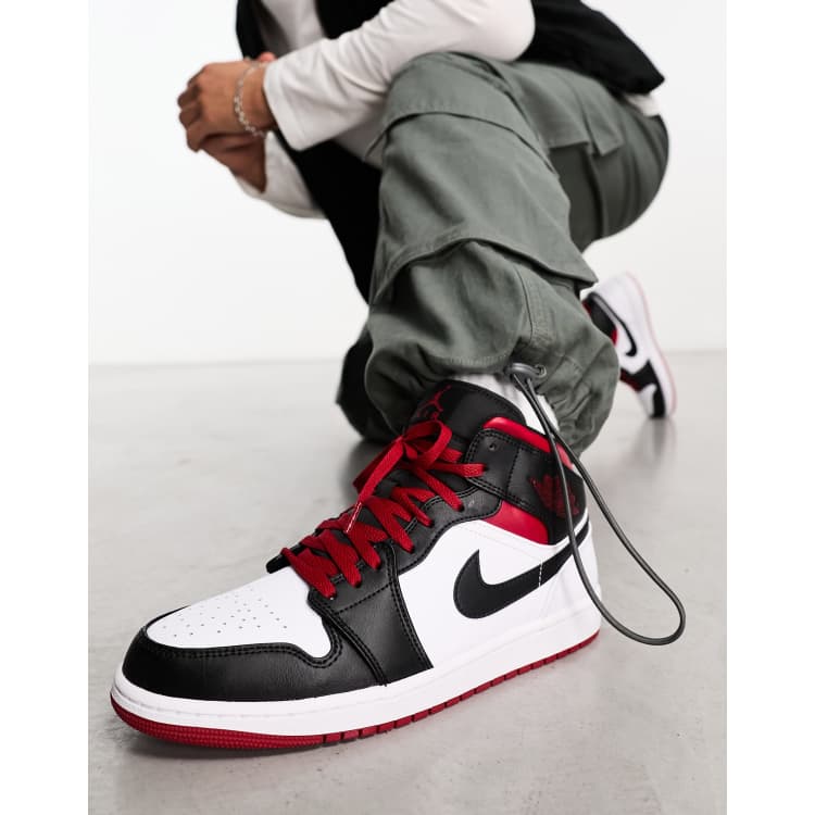 Air Jordan 1 Mid Sneakers alte nere rosso gym e bianche ASOS