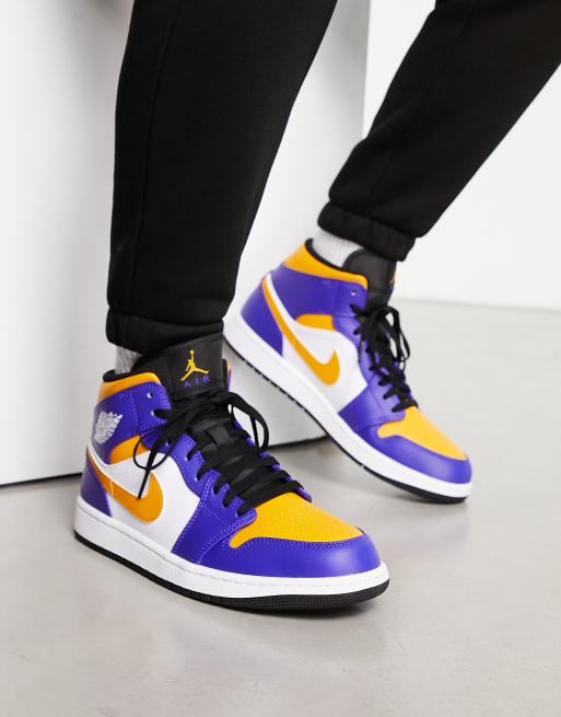 Air Jordan 1 Mid Sneakers alte viola concorde giallo taxi