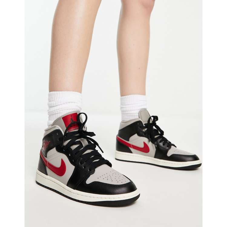 Air Jordan 1 Mid sneakers black college gray and gym red ASOS