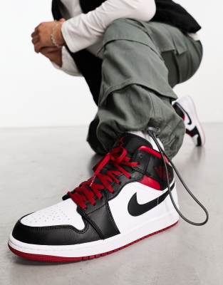 Air Jordan 1 Mid trainers in black, gym red and white | ASOS