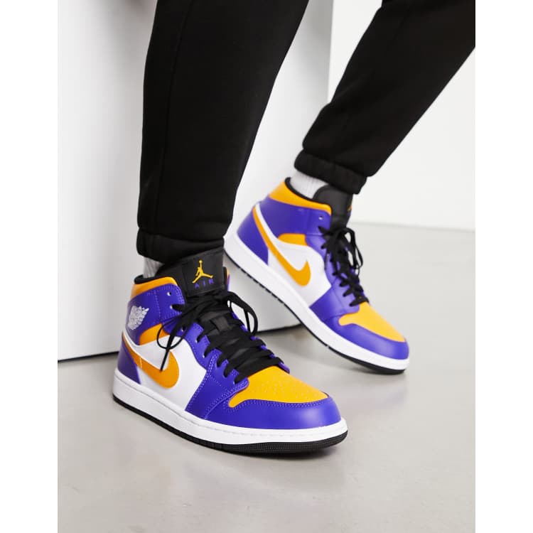 Air Jordan 1 Mid trainers in concord purple and taxi yellow