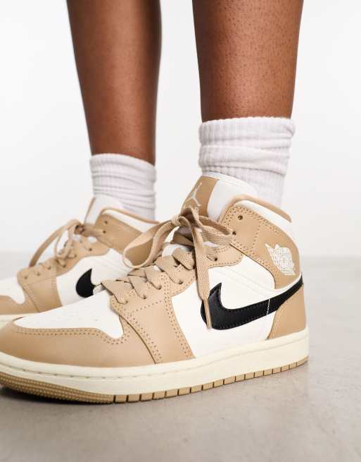 Air Jordan 1 Mid trainers in off white and desert