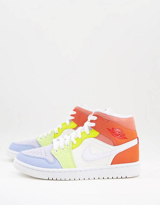 Air Jordan 1 Mid trainers in off white orange and yellow