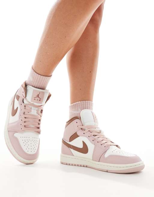 Air Jordan 1 Mid trainers in pink and white ASOS