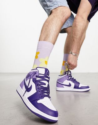 Air Jordan 1 Mid trainers in sky purple and white