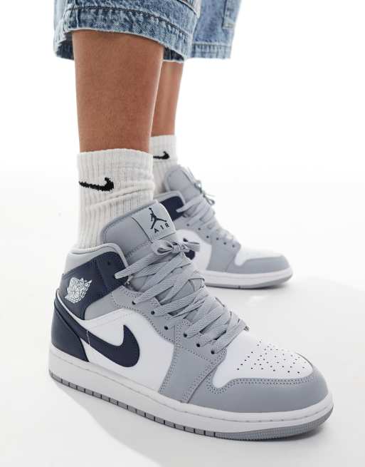 Air jordan 1 mid navy white best sale