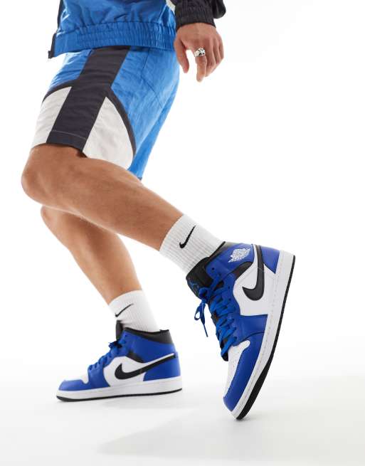 Air Jordan 1 Mid trainers in white blue and black ASOS