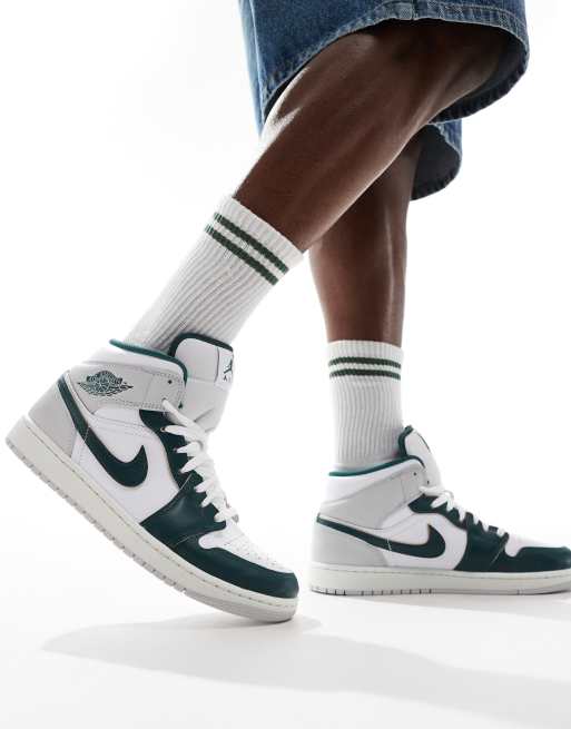 Air Jordan 1 mid trainers in white grey and dark green ASOS