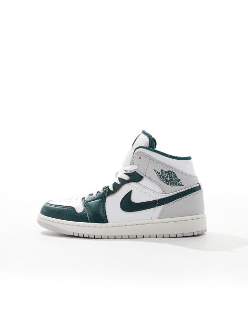 Air Jordan 1 mid trainers in white grey and dark green