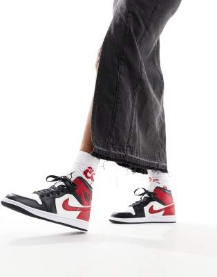 Jordan Air  1 Mid Sneakers In Red/black/white