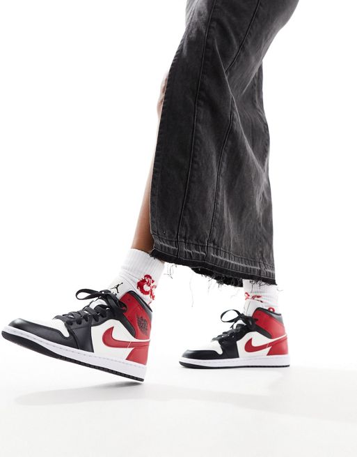 Air Jordan 1 Mid  womens trainers in dark grey and gym red - CHARCOAL