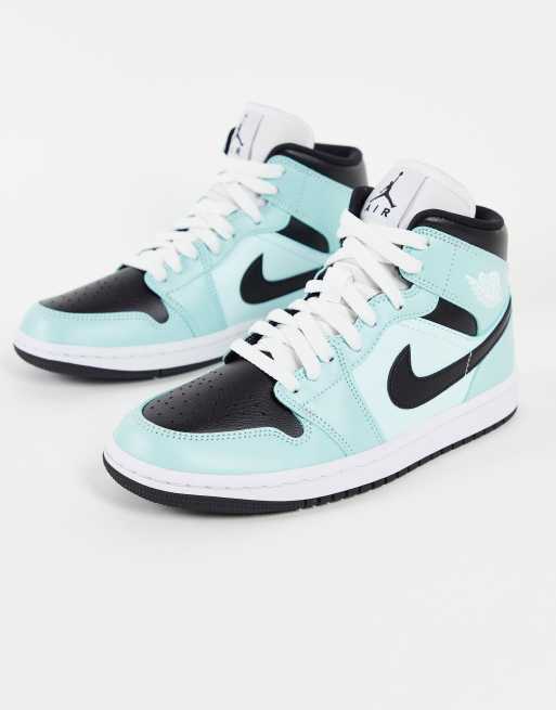Air Jordan - 1 Middelhoge sneakers in groenblauw en zwart