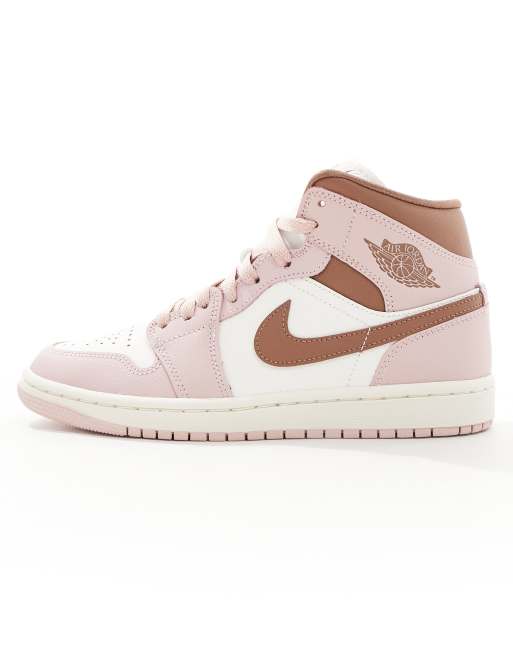 Air Jordan 1 Mittelhohe Sneaker in Rosa und WeiB