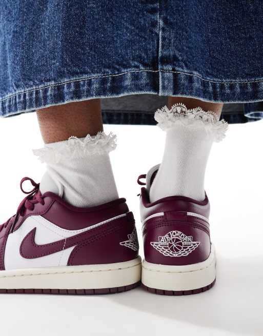 Jordan womens air jordan 1 mid trainer black / white / noble red sale