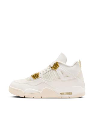 Jordan Air  4 Retro Trainers In Sail And Metallic Gold-white