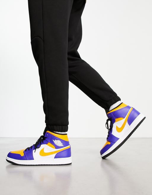 Air Jordan 1 Mid Baskets mi hautes Violet concorde et jaune