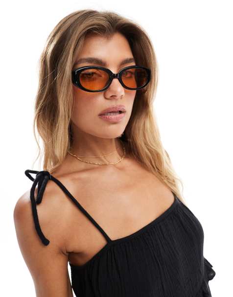 Aire Affinity oval sunglasses in black with burnt orange lens - view 1