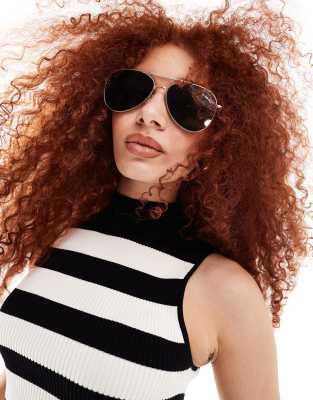 AIRE alpha metal aviator sunglasses in gold with green lens | ASOS