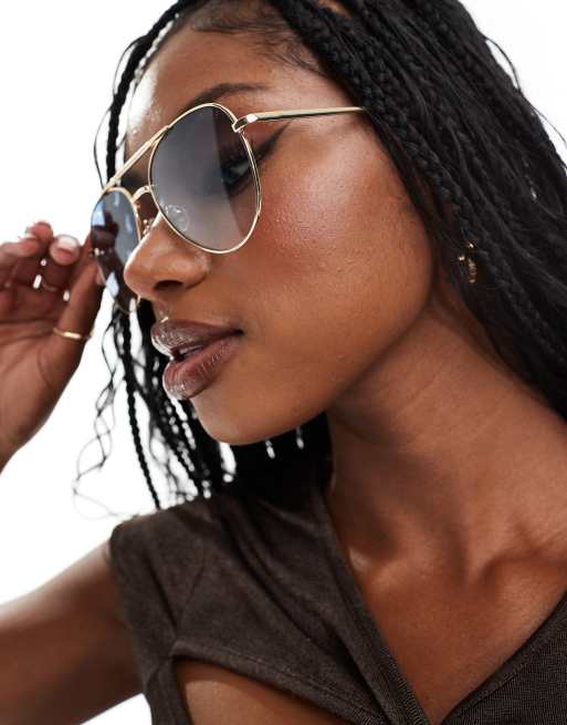 AIRE alpha metal aviator sunglasses in silver with blue lens ASOS