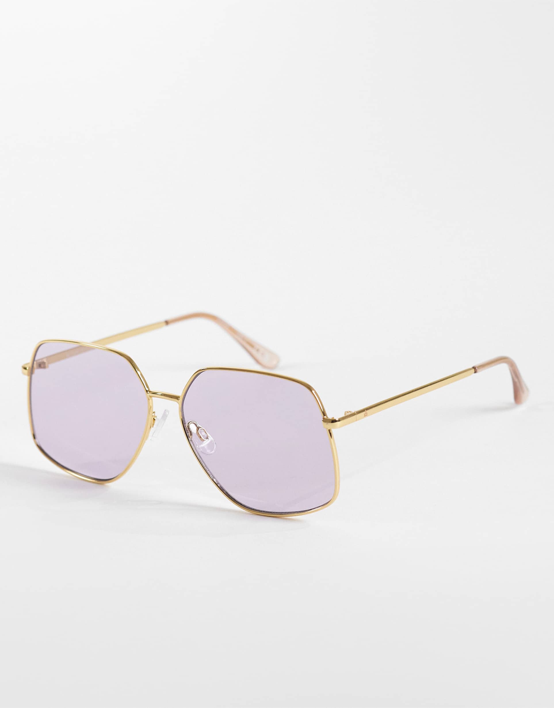 aire altair angular 70s aviator sunglasses in gold with lilac lens