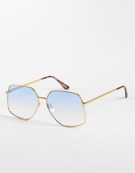 AIRE altair angular aviator sunglasses in gold with blue lens - view 1