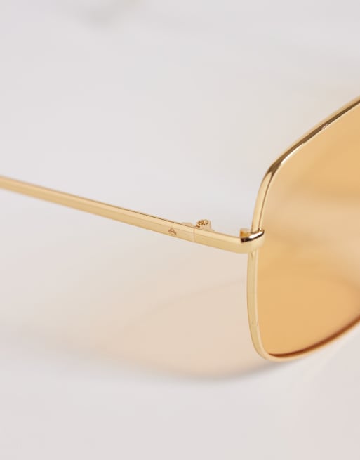 AIRE – Altair – Eckige Pilotensonnenbrille im 70er-Jahre-Stil in Gold und Bernstein, 2 von 3