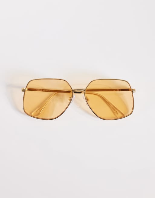 AIRE - Altair - Occhiali da sole stile aviatore anni '70 squadrati color oro e ambra, 3 di 3