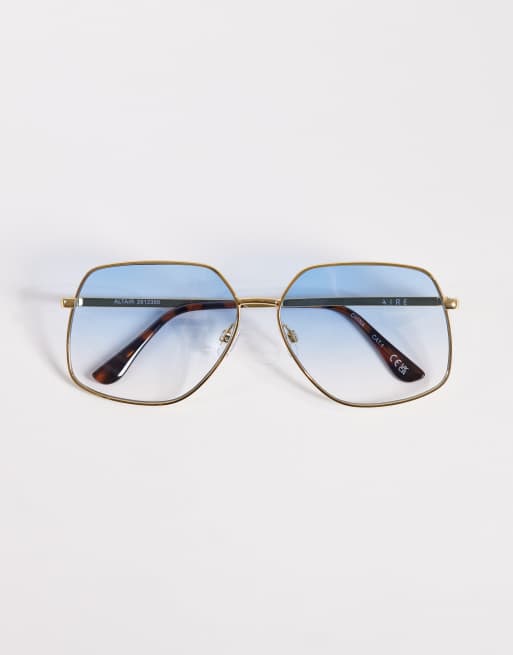 AIRE - Altair - Occhiali da sole stile aviatore squadrati oro con lenti blu, 3 di 3