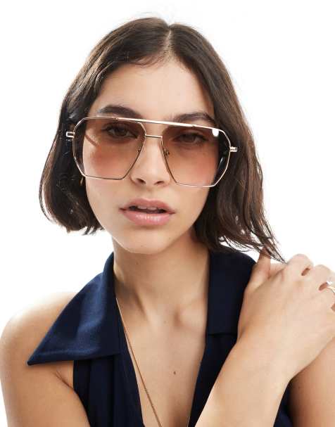 Aire Asteroid oversized aviator metal framed sunglasses in gold - view 1
