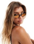 [Aire] Aire Avior slim oval sunglasses in black with amber tint lens No Size Black