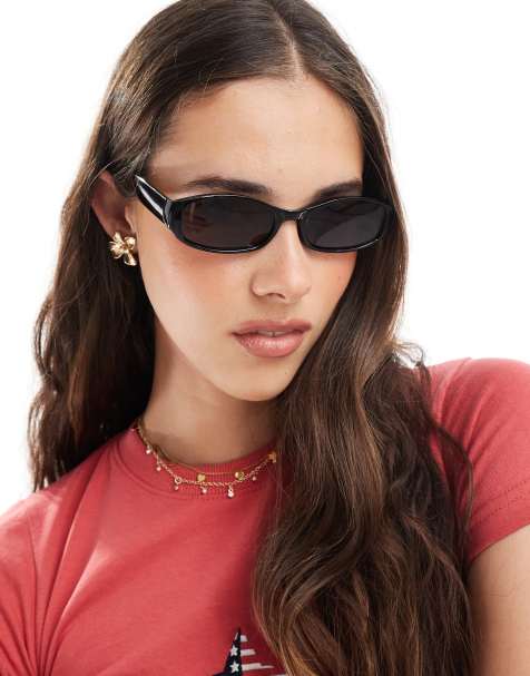 Aire Caellum slim rectangle sunglasses with brown smoke lens  in black - view 1