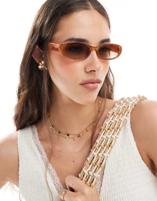 Aire - Caellum - Smalle rechthoekige zonnebril met bruine rookglazen in vintage tortoise