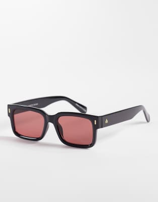 Castor - Lunettes de soleil rectanguls à verres teintés roses - Noir