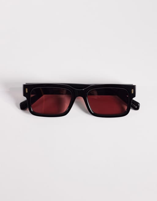 AIRE castor rectangular sunglasses in black with pink tinted lens, 3 of 3