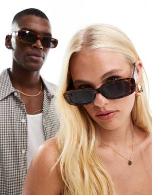 Ceres slim rectangle sunglasses with black lenses in dark tort-Brown