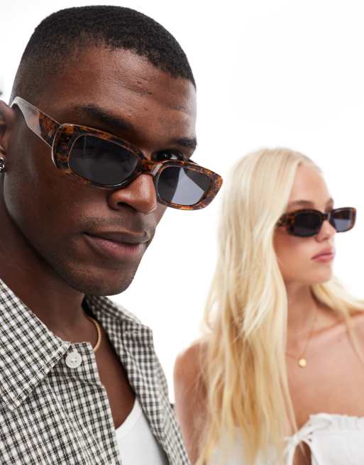 Aire Ceres slim rectangle sunglasses with black lenses in dark tort