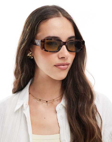 Aire Ceres slim rectangle sunglasses with yellow lens in tort - view 1