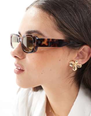 Aire Ceres Slim Rectangle Sunglasses With Yellow Lenses In Brown