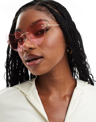 Aire Cosmic Love Heart Sunglasses In Tan-brown In Pink